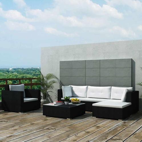 vidaXL 6-delige Loungeset met kussens poly rattan zwart, Tuin en Terras, Tuinsets en Loungesets, Loungeset, Nieuw, 6 zitplaatsen