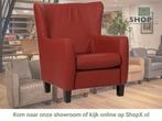 Leren fauteuil Hug - Hermes Red (rood) - Poten hout zwart, Nieuw, Ophalen of Verzenden, 75 tot 100 cm, Eigentijds, Klassiek, Retro, Romantisch