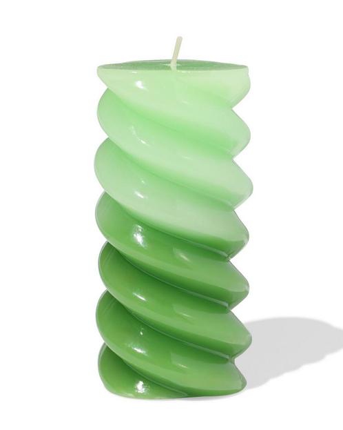 HEMA Stompkaars Ø6.5x13cm gedraaid lichtgroen-groen, Huis en Inrichting, Woonaccessoires | Kandelaars en Kaarsen, Nieuw, Verzenden
