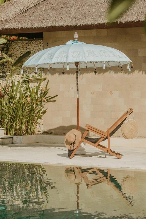 Balinese Parasol houten steel rond 250 cm Mint (Partytenten), Tuin en Terras, Parasols, Nieuw, Verzenden