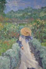 Chris van Dijk (1952) Impressionist -  Dame au jardin, Antiek en Kunst, Kunst | Schilderijen | Klassiek