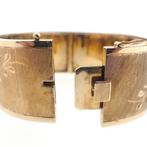 Gouden vintage brede slavenarmband met gravures | Ø 62 mm, Ophalen of Verzenden, Gebruikt, Overige kleuren, Goud