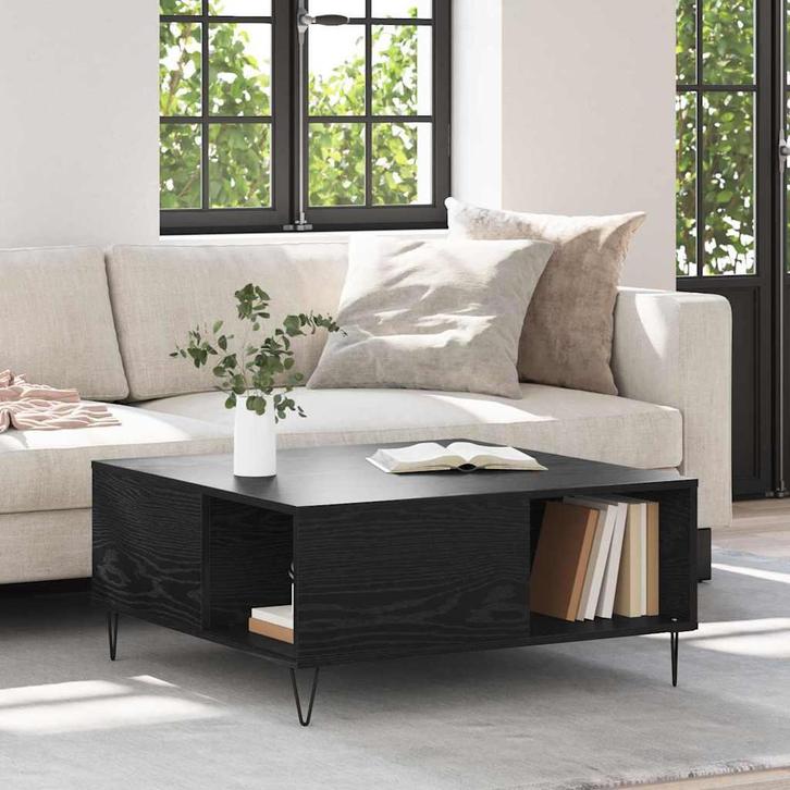 vidaXL Salontafel Zwart Eiken 80 x 80 x 36,5 cm Bewerkt hout, Huis en Inrichting, Tafels | Salontafels, Nieuw, 50 tot 100 cm, Overige houtsoorten