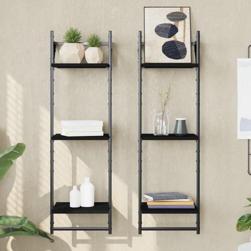 vidaXL Wandschappen 3-laags met stangen 2 st 30x25x100 cm, Huis en Inrichting, Woonaccessoires | Wandplanken en Boekenplanken