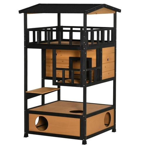TRUUSK Kattenhuis Van Sparrenhout, Kattenhut Met 4 Verdiepin, Dieren en Toebehoren, Katten-accessoires, Nieuw, Verzenden