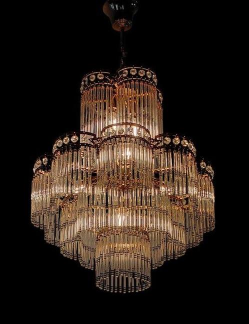 Plafondlamp - goudkleurig messing, kristal, Huis en Inrichting, Overige Huis en Inrichting