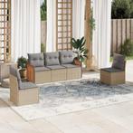 vidaXL 5-delige Loungeset met kussens poly rattan beige, Verzenden, Nieuw, Rotan, Loungeset