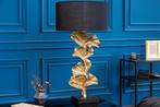 Design tafellamp GINKGO 70cm zwarte stoffen kap gouden, Nieuw, Ophalen of Verzenden