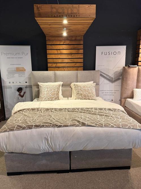 Boxspring Rotterdam Boucle Grijs 180x200, Huis en Inrichting, Slaapkamer | Bedden, 180 cm, 200 cm, Grijs, Tweepersoons, Nieuw