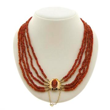 Bloedkoraal kralen collier met gouden slot; Antiek | 44 cm beschikbaar voor biedingen