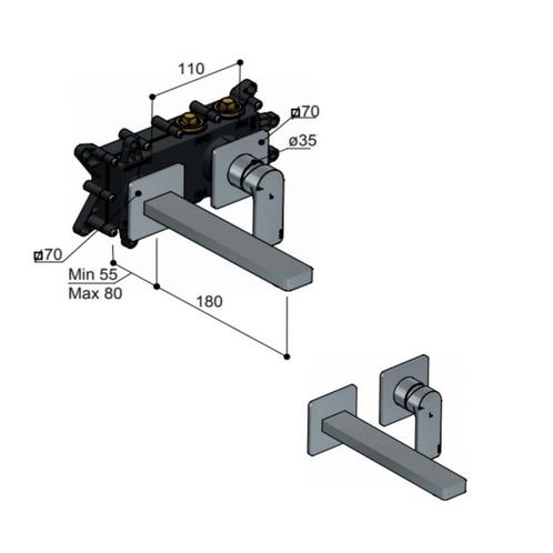 Wastafelkraan Hotbath Gal Inbouw Mengkraan 18 cm Mat Zwart, Doe-het-zelf en Verbouw, Sanitair, Ophalen of Verzenden