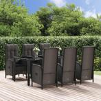 vidaXL 7-delige Tuinset met kussens poly rattan zwart en, Tuin en Terras, Verzenden, Nieuw, Rotan, Tuinset