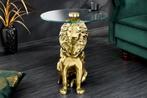 Ronde bijzettafel WILDLIFE LION 60cm Goud Antiek Metaal Glas, Huis en Inrichting, Tafels | Sidetables, Ophalen of Verzenden, Nieuw