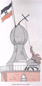 Van kruis tot hakenkruis op spotprent (lijst optie, Lithos), Antiek en Kunst, Verzenden