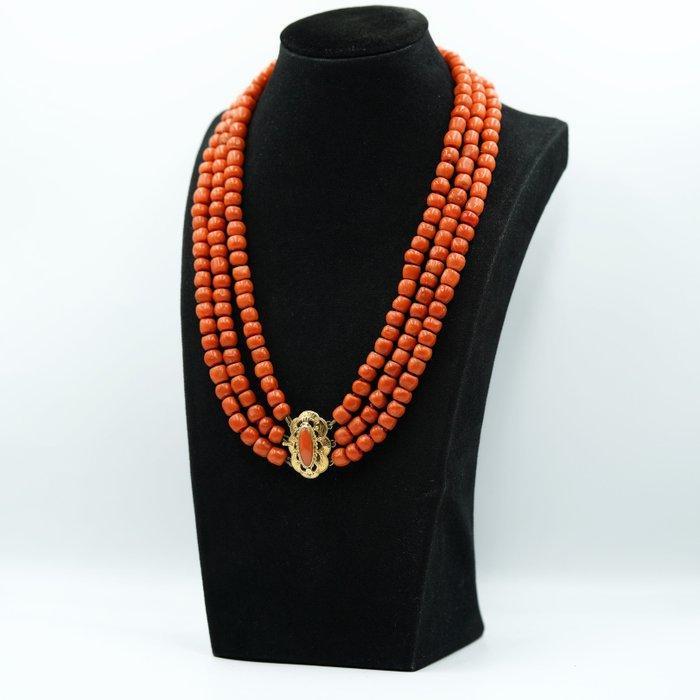 Ketting - 14 karaat Geel goud Bloedkoraal, Sieraden, Tassen en Uiterlijk, Antieke sieraden