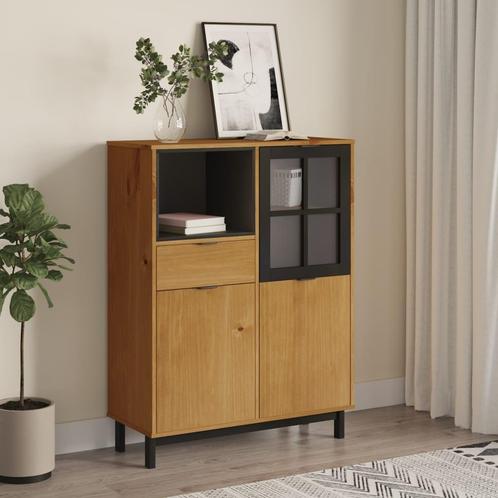 vidaXL buffetkast met glazen deur FLAM 92x40x122,5 cm, Huis en Inrichting, Kasten | Buffetkasten, 25 tot 50 cm, Nieuw, Grenenhout