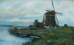 J. Knikker (XX) - Hollands landschap met molens, Antiek en Kunst, Kunst | Schilderijen | Klassiek