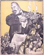 Posthuma met honger tegenover oorlogswinst op spotprent, Antiek en Kunst, Verzenden