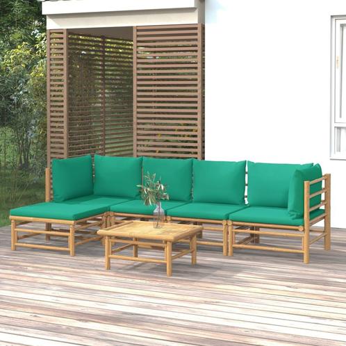 vidaXL 6-delige Loungeset met kussens bamboe groen, Tuin en Terras, Tuinsets en Loungesets, Loungeset, Nieuw, Hout, Verzenden