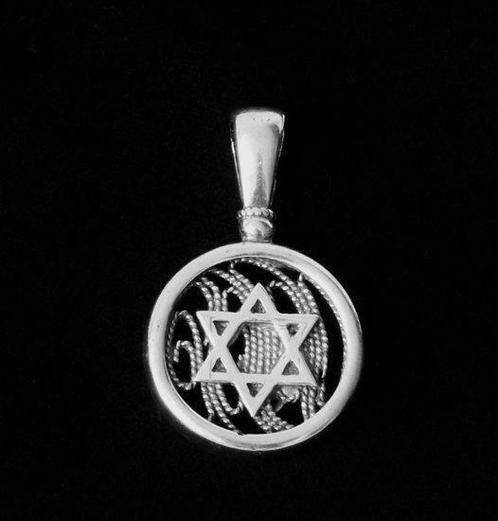 Hangertje van filigree zilverwerk met Davidster, 1,8 cm d..., Sieraden, Tassen en Uiterlijk, Kettinghangers, Verzenden