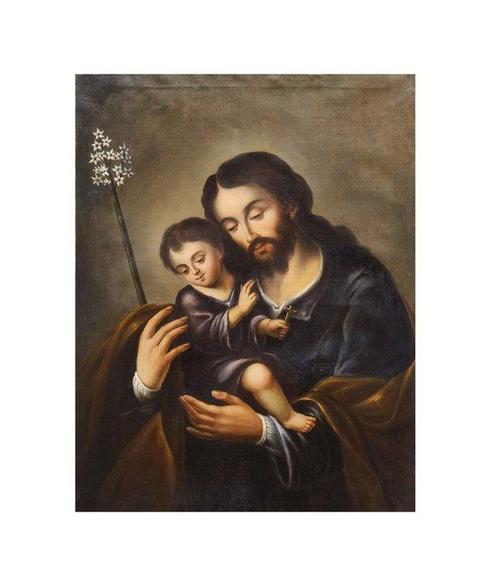Spaanse school (XIX) - NO RESERVE - San José con el Niño, Antiek en Kunst, Kunst | Schilderijen | Klassiek