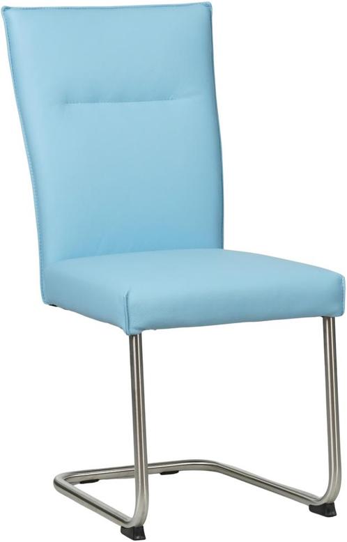 Lichtblauwe leren industriële eetkamerstoel - poot rond rvs, Huis en Inrichting, Stoelen, Eén, Overige kleuren, Nieuw, Leer, Ophalen of Verzenden