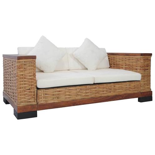 vidaXL Tweezitsbank met kussens natuurlijk rattan bruin, Huis en Inrichting, Banken | Bankstellen, Nieuw, 150 tot 200 cm, Riet of Rotan