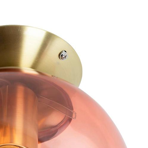Art deco plafondlamp messing met roze glas - Pallon, Huis en Inrichting, Lampen | Plafondlampen, Nieuw, Glas