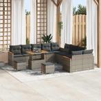 vidaXL Tuin Sofa Set met kussen met opslag Grijs Poly riet, Verzenden, Nieuw, Rotan