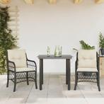 vidaXL 3-delige Bistroset met kussens poly rattan zwart, Tuin en Terras, Tuinsets en Loungesets, Verzenden, Nieuw, Rotan, 2 zitplaatsen