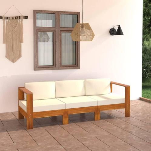 vidaXL Tuinbank 3-zits met crèmewitte kussens massief, Tuin en Terras, Tuinsets en Loungesets, Nieuw, Hardhout, Verzenden