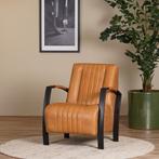 Leren fauteuil – Cognac vintage leer met zwart stalen frame, Huis en Inrichting, Fauteuils, Nieuw, Ophalen of Verzenden, Industrieel
