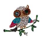 Fako Bijoux® - Broche - Uil Op Tak - Kristal - 40x33mm -, Verzenden, Nieuw