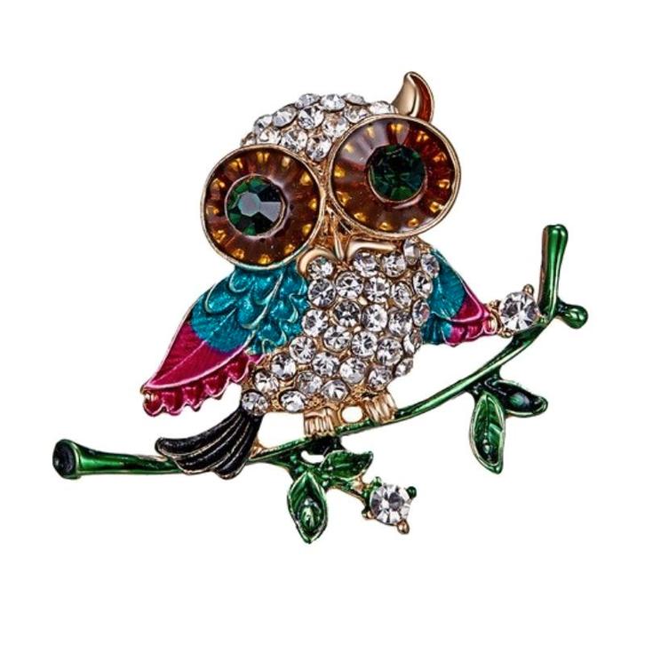 Fako Bijoux - Broche - Uil Op Tak - Kristal - 40x33mm -, Sieraden, Tassen en Uiterlijk, Broches, Verzenden