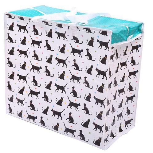 Grote Boodschappentas met rits Zwarte Katten en Gekleurde Ha, Sieraden, Tassen en Uiterlijk, Tassen | Damestassen, Nieuw, Ophalen of Verzenden
