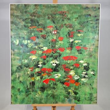 Acryl schilderij, Maya Wildevuur, Rode bloemen, 1991 beschikbaar voor biedingen
