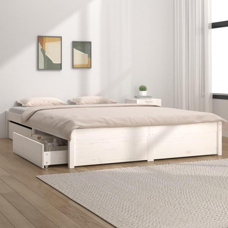 vidaXL Bedframe met lades wit 120x200 cm, Huis en Inrichting, Slaapkamer | Bedden, 120 cm, 200 cm, Wit, Twijfelaar, Nieuw, Hout