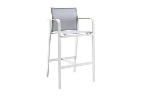 Suns Tutti bar stoel matt white - grey met teak armleggers |, Tuin en Terras, Tuinsets en Loungesets, Ophalen of Verzenden