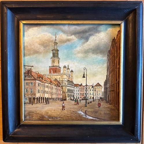 Krzystof Nowak XXe - Poznan cityscape with figures, Antiek en Kunst, Kunst | Schilderijen | Klassiek