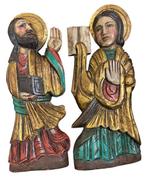 Plaquette (2) - Jezus en Sint Paulus - 46 cm - Eik, Antiek en Kunst, Antiek | Boeken en Bijbels