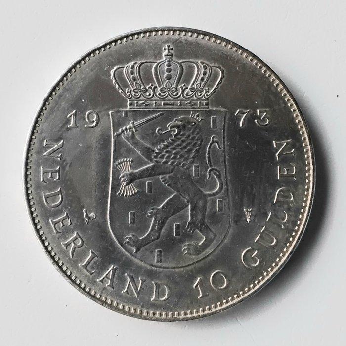 Nederland. 10 Gulden Juliana 1973 Jubileummunt 2 stuks, Postzegels en Munten, Munten | Nederland