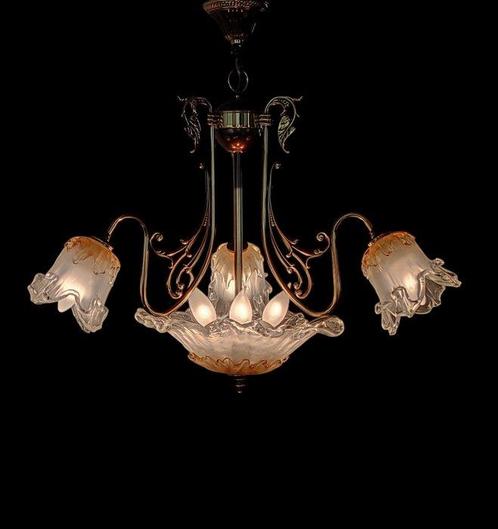 Plafondlamp - gouden metaal, gesmolten glas, Antiek en Kunst, Curiosa en Brocante