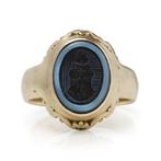 Ring 14kt goud sardonyx zegelring met gegraveerd, Nieuw