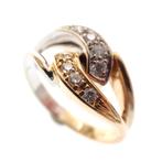 18 Krt. Bicolor gouden ring met diamanten 0,16 ct. (uniek), Sieraden, Tassen en Uiterlijk, Ringen, Gebruikt, Overige kleuren, Ophalen of Verzenden