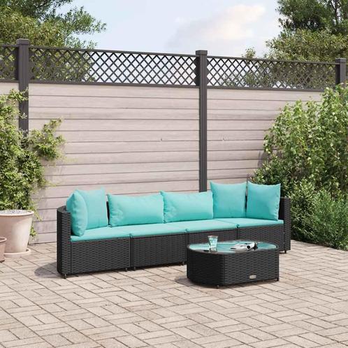 vidaXL 5-delige Loungeset met kussens poly rattan zwart, Tuin en Terras, Tuinsets en Loungesets, Loungeset, Nieuw, 4 zitplaatsen