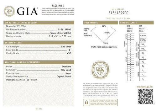 1 pcs Diamant (Natuurlijk) - 0.82 ct - Carré - E - VS2 -, Sieraden, Tassen en Uiterlijk, Edelstenen
