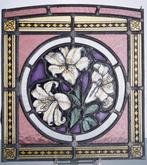 Art Nouveau Glas-in-loodraam - 1900-1910 - Polychroom Lelie, Antiek en Kunst