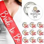 Vrijgezellenfeest set met sjerp rood en 10 buttons, Verzenden, Nieuw, Feestartikel, Geboorte of Huwelijk