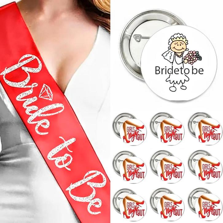 Vrijgezellenfeest set met sjerp rood en 10 buttons, Hobby en Vrije tijd, Feestartikelen, Geboorte of Huwelijk, Nieuw, Feestartikel