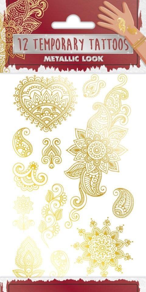 Goud Nep Tattoos Henna Hippie 12st, Hobby en Vrije tijd, Feestartikelen, Nieuw, Verzenden